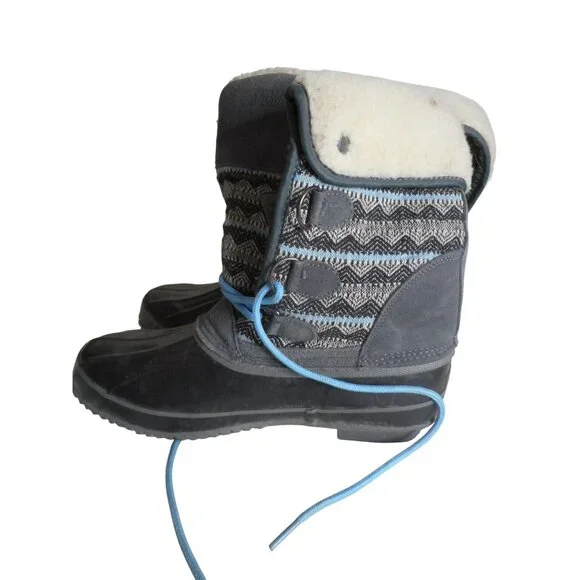 Khombu Mara Insulated Lace Up Snow Boots Gray/Black/Blue Women’s Size 9 - Picture 3 of 9